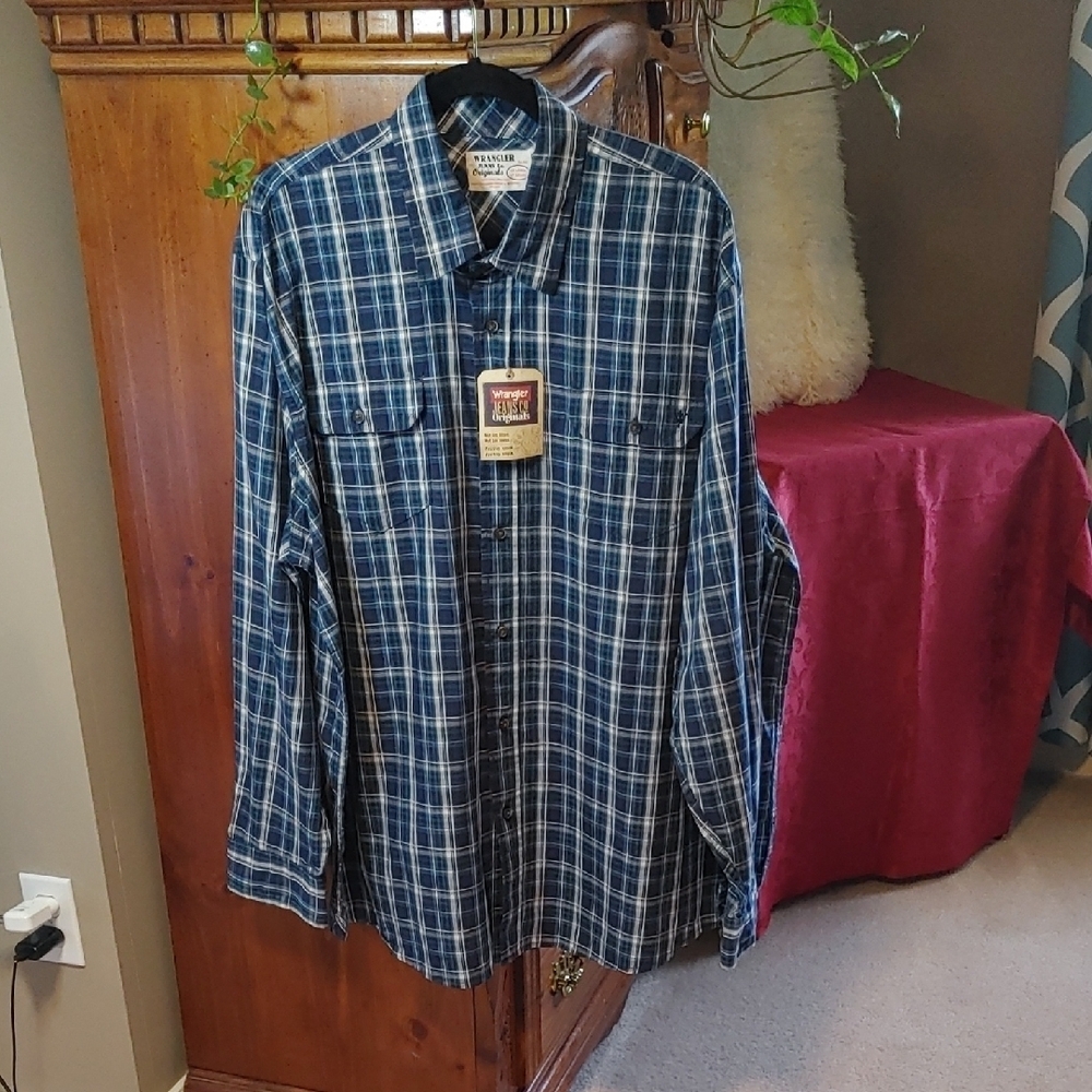 NWT Men's Wrangler True Fit Button Down Plaid Shirt 2XL
